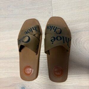 Chloe Brown Logo Strap Slides